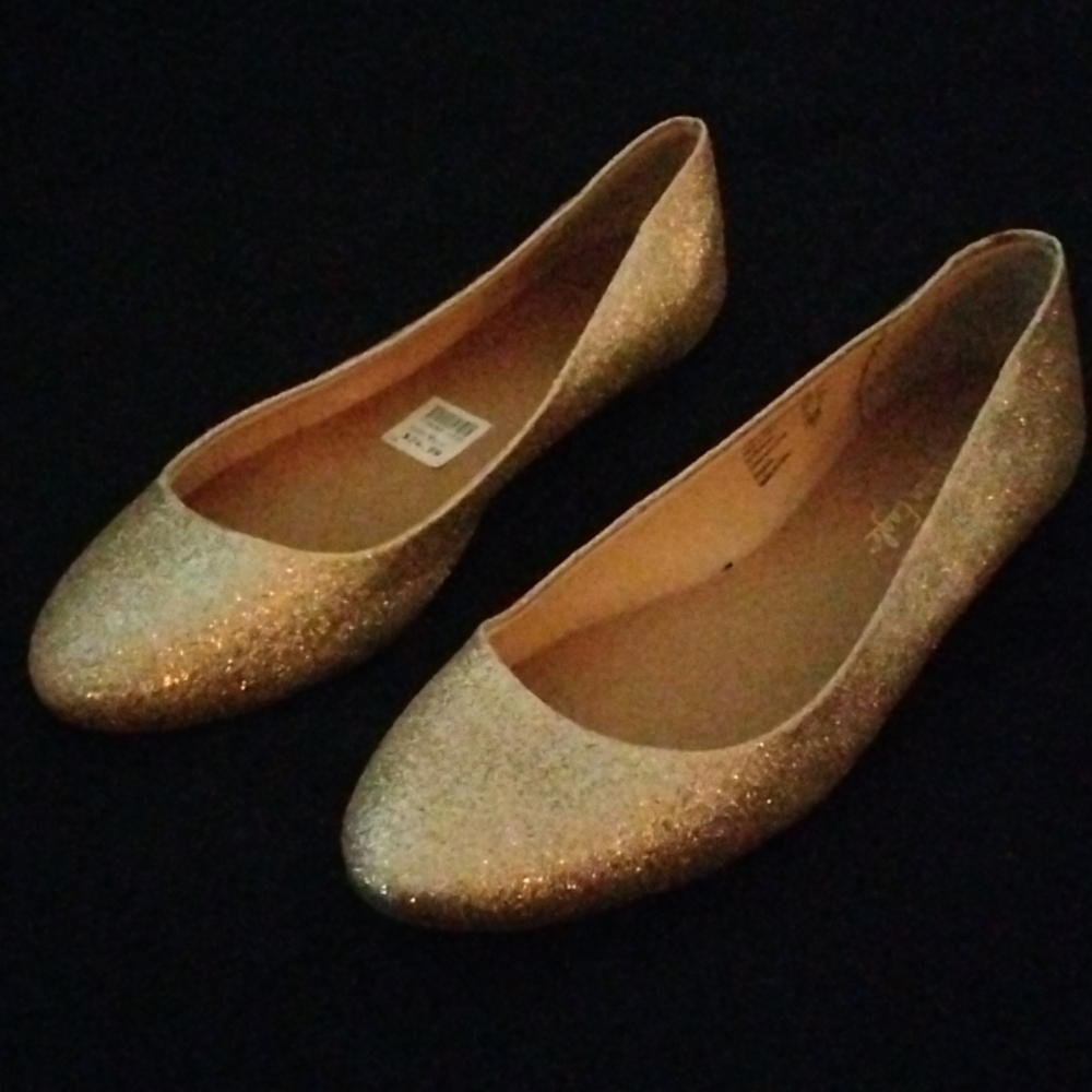 Gold Sparkle Flats Size 9